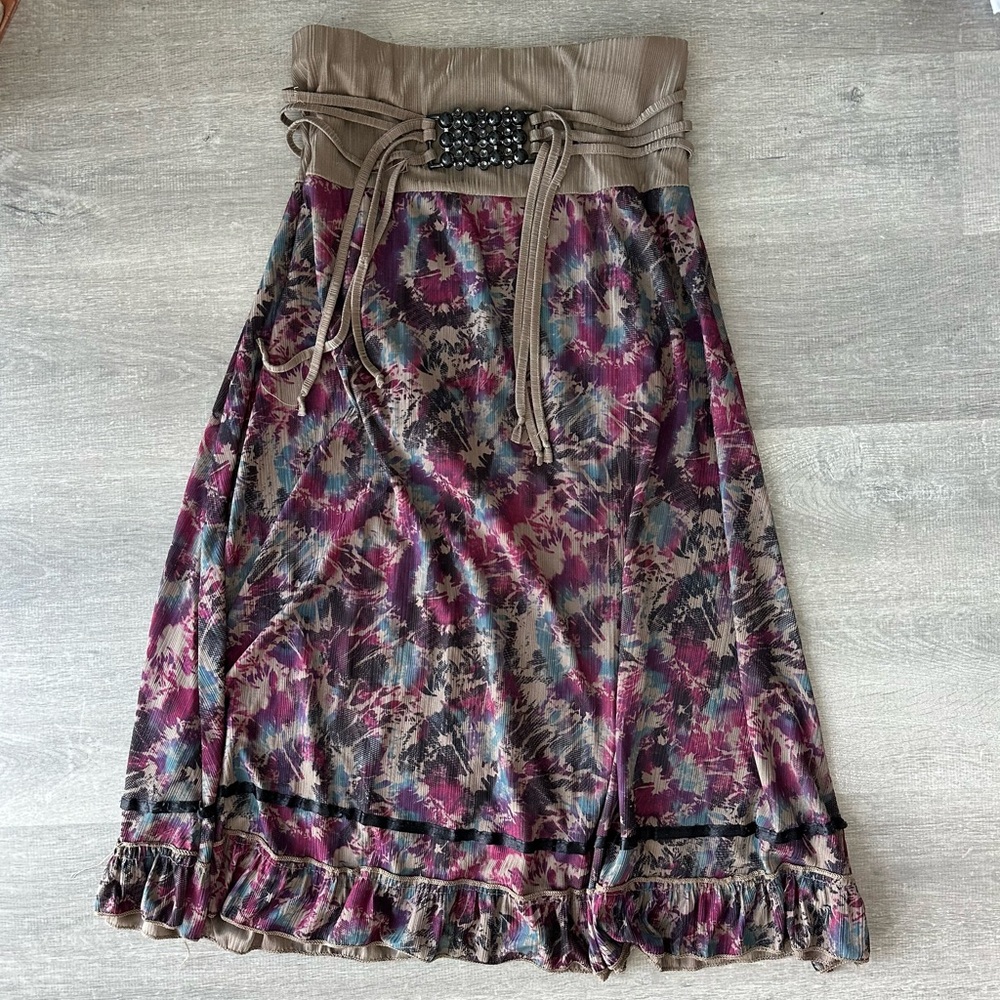 Velvet Floral Maxi Skirt with Beaded belt Boho vibe